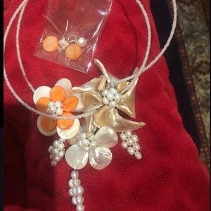 Coral pearl one of a kind party necklace set